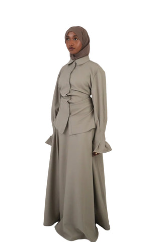 Fitted Ruched Waist Shirt & Maxi Skirt